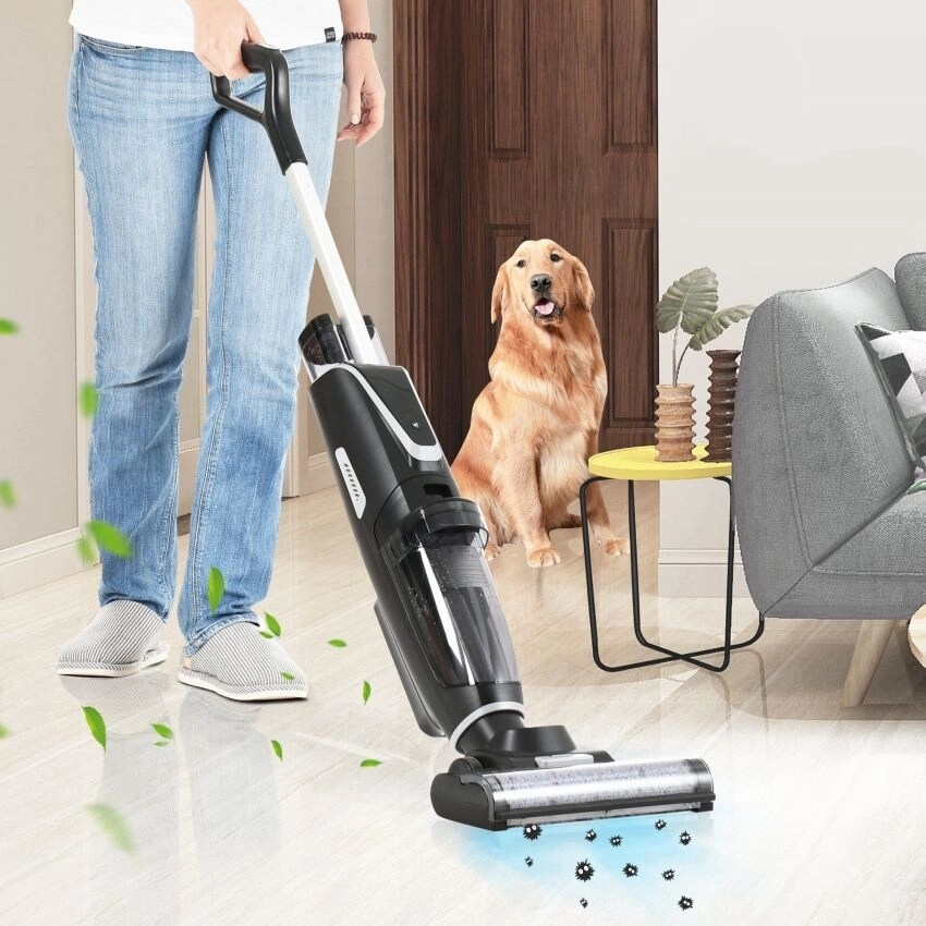 Wireless Wet and Dry Vacuum Cleaner. 3-in-1 Floor Cleaner with Two Tank System. 5000 mAh. Self-Cleaning System. LED